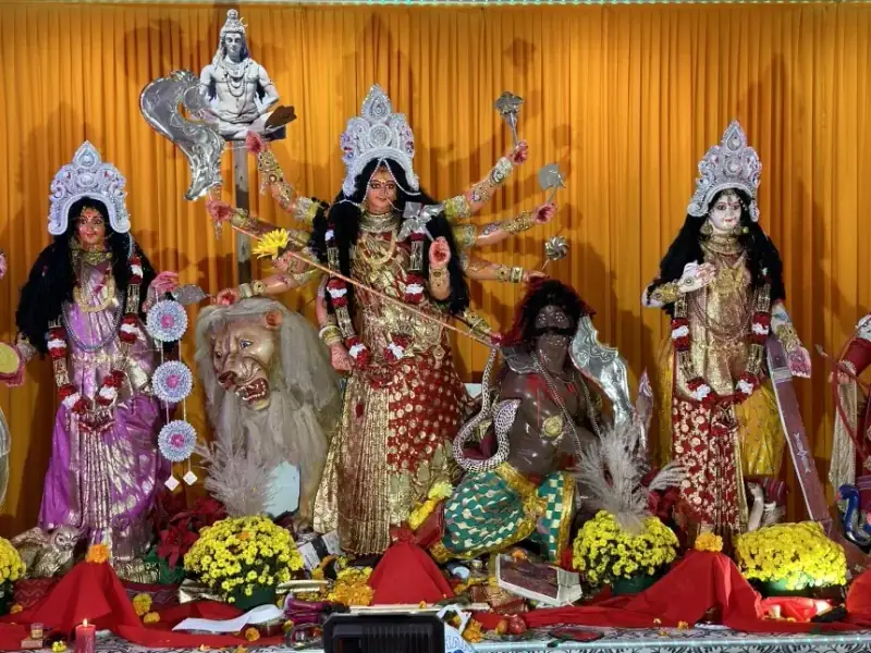 The Durga idols at Shiv Mandir, Temple of Joy, during Durga Puja